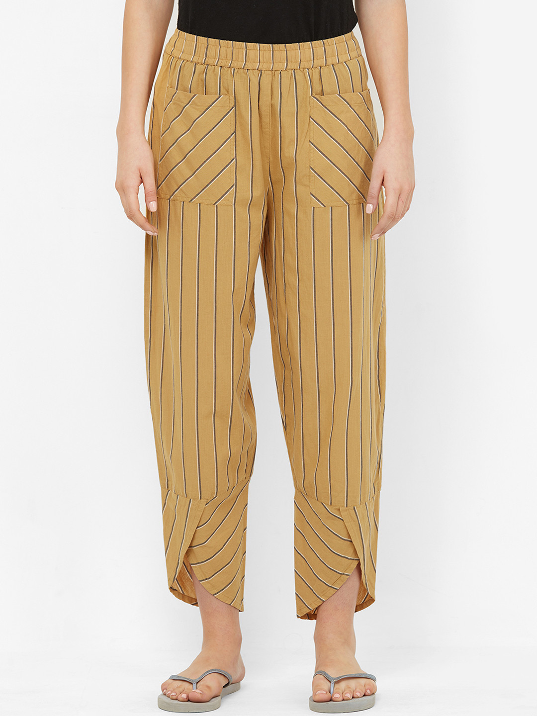 

Mystere Paris Women Brown & Mustard Yellow Striped Lounge Pants