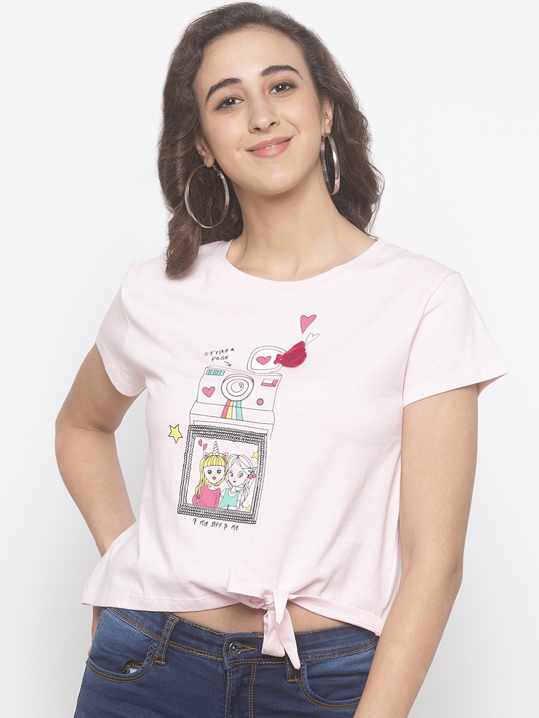 Globus Women Pink Printed Round Neck T-shirt