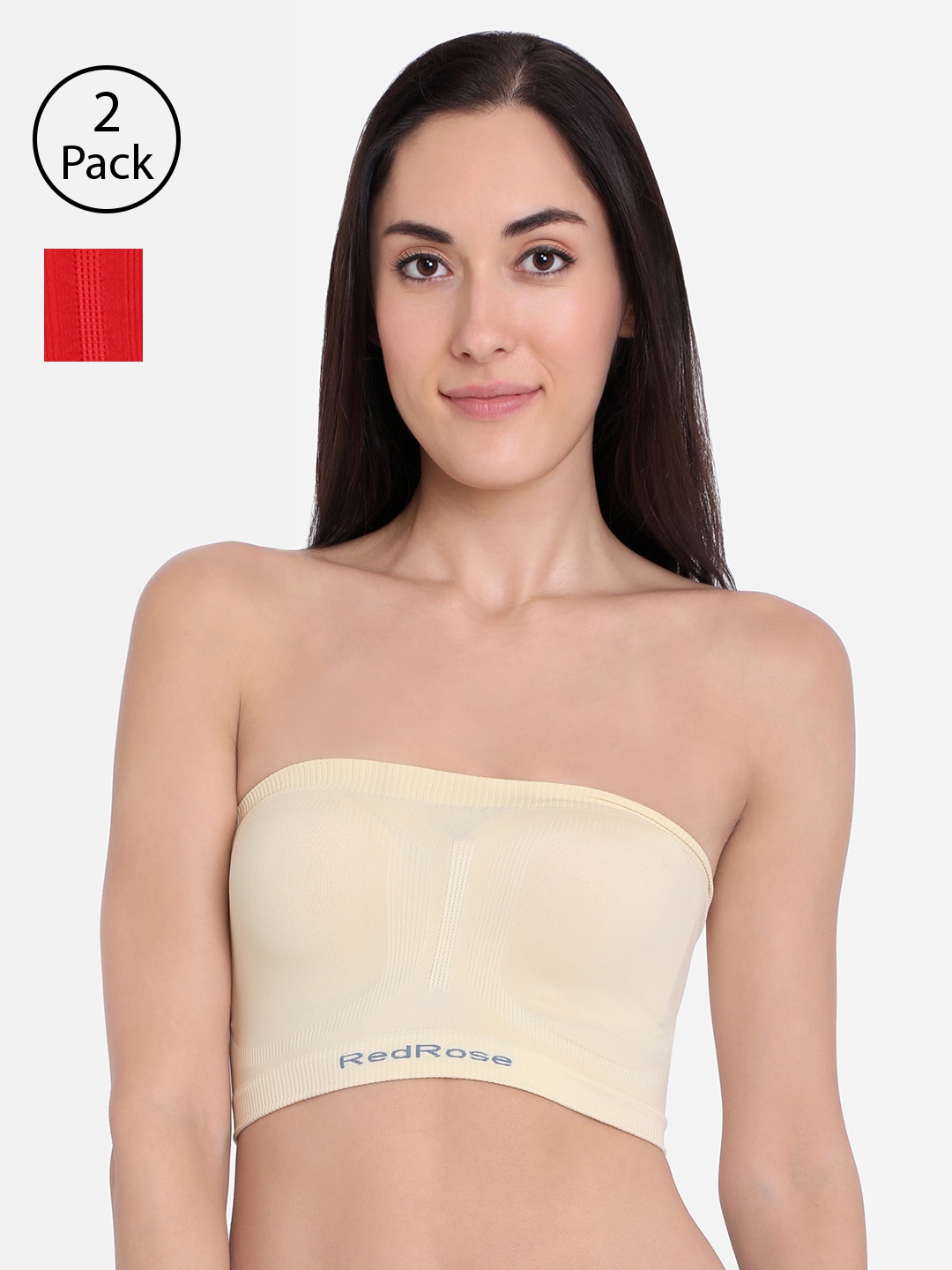 

Red Rose Women Pack of 2 Solid Bandeu Bras, Beige