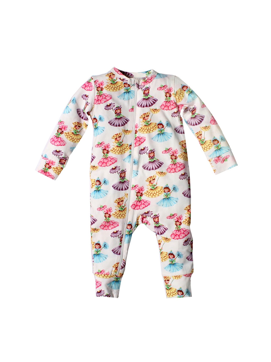 

Nino Bambino Infant Baby Girls White & Pink Printed Pure Organic Cotton Romper