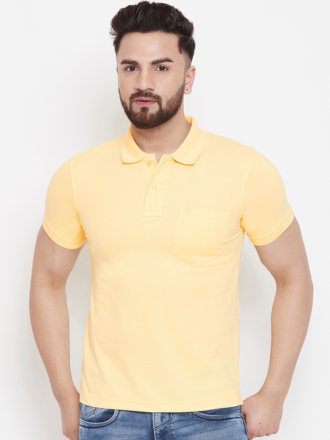 

Camey Men Yellow Solid Polo Collar T-shirt