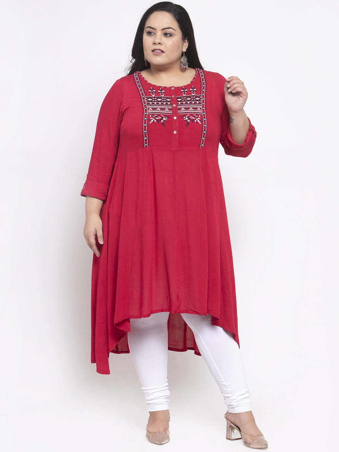 

plusS Women Red Yoke Design Anarkali Kurta