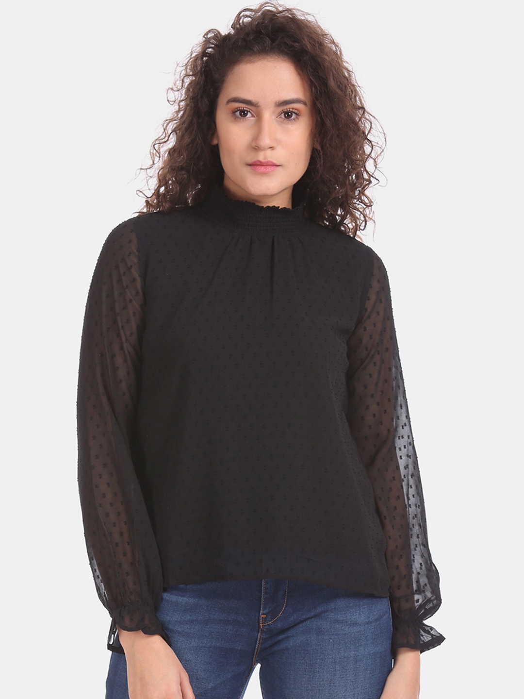 

Flying Machine Women Black Self Design A-Line Top