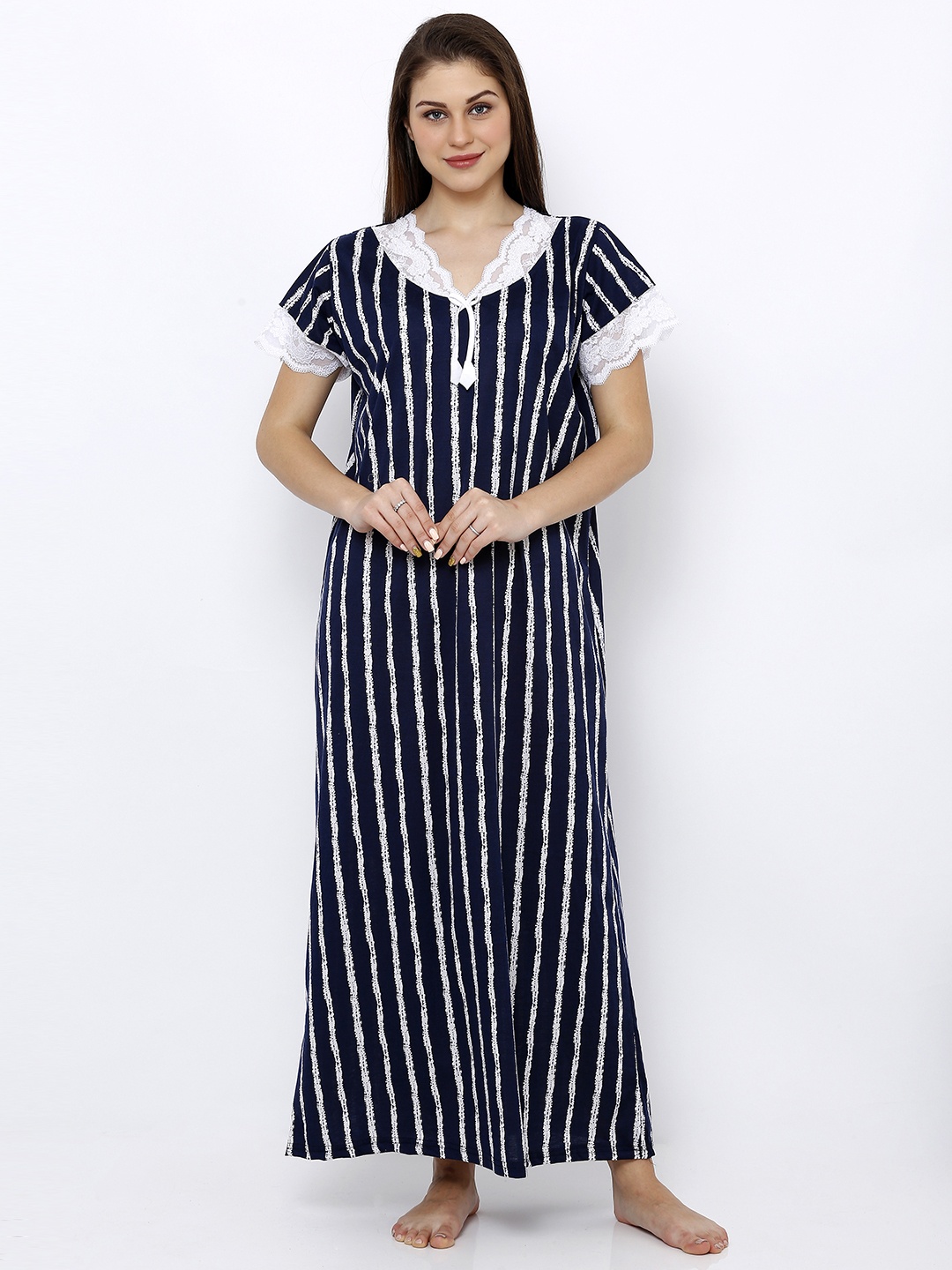 

Pretty Awesome Navy Blue & White Striped Nightdress
