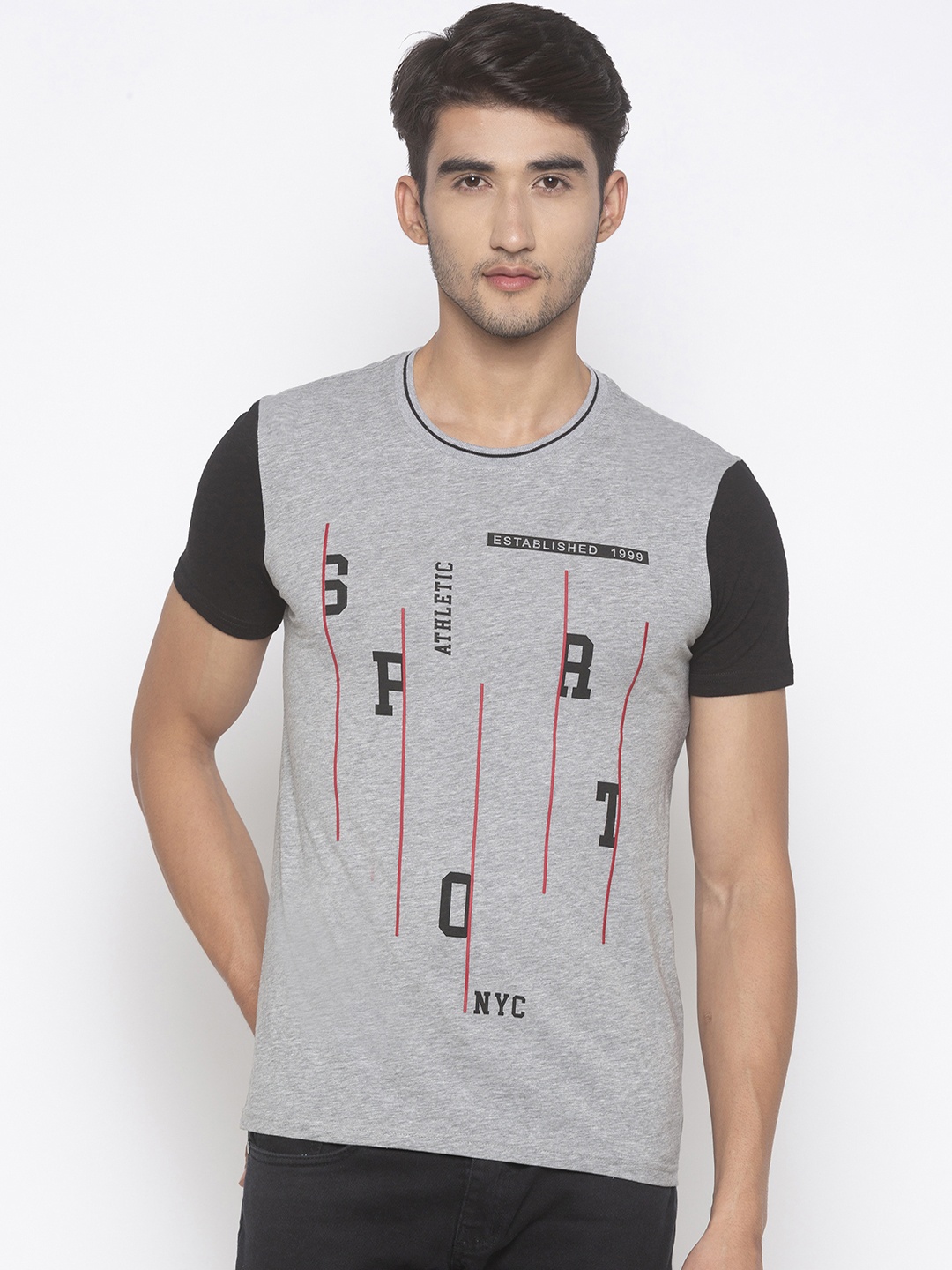 

Globus Men Grey Printed Slim Fit Round Neck T-shirt