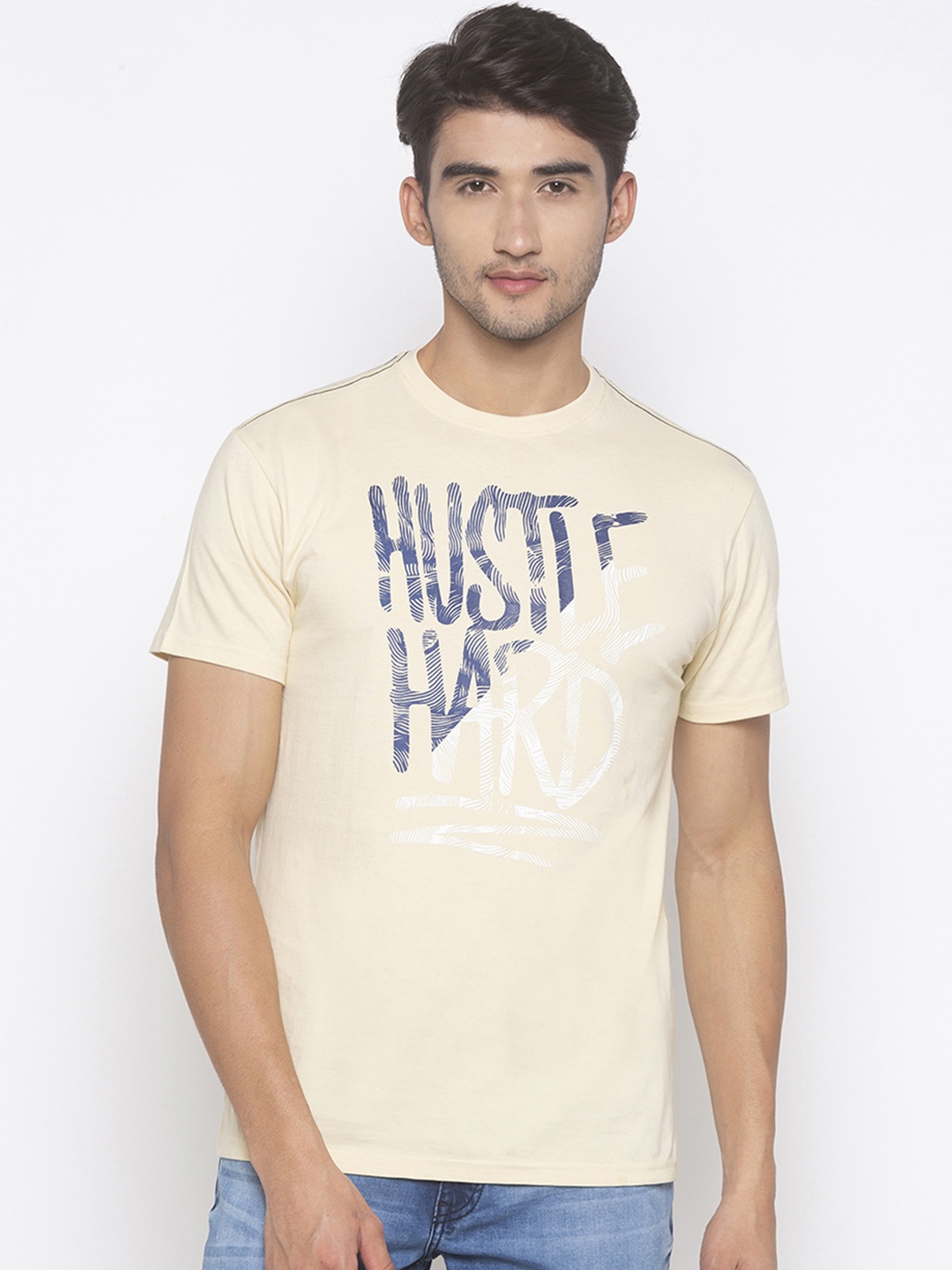 

Globus Men Beige Printed Slim Fit Round Neck T-shirt
