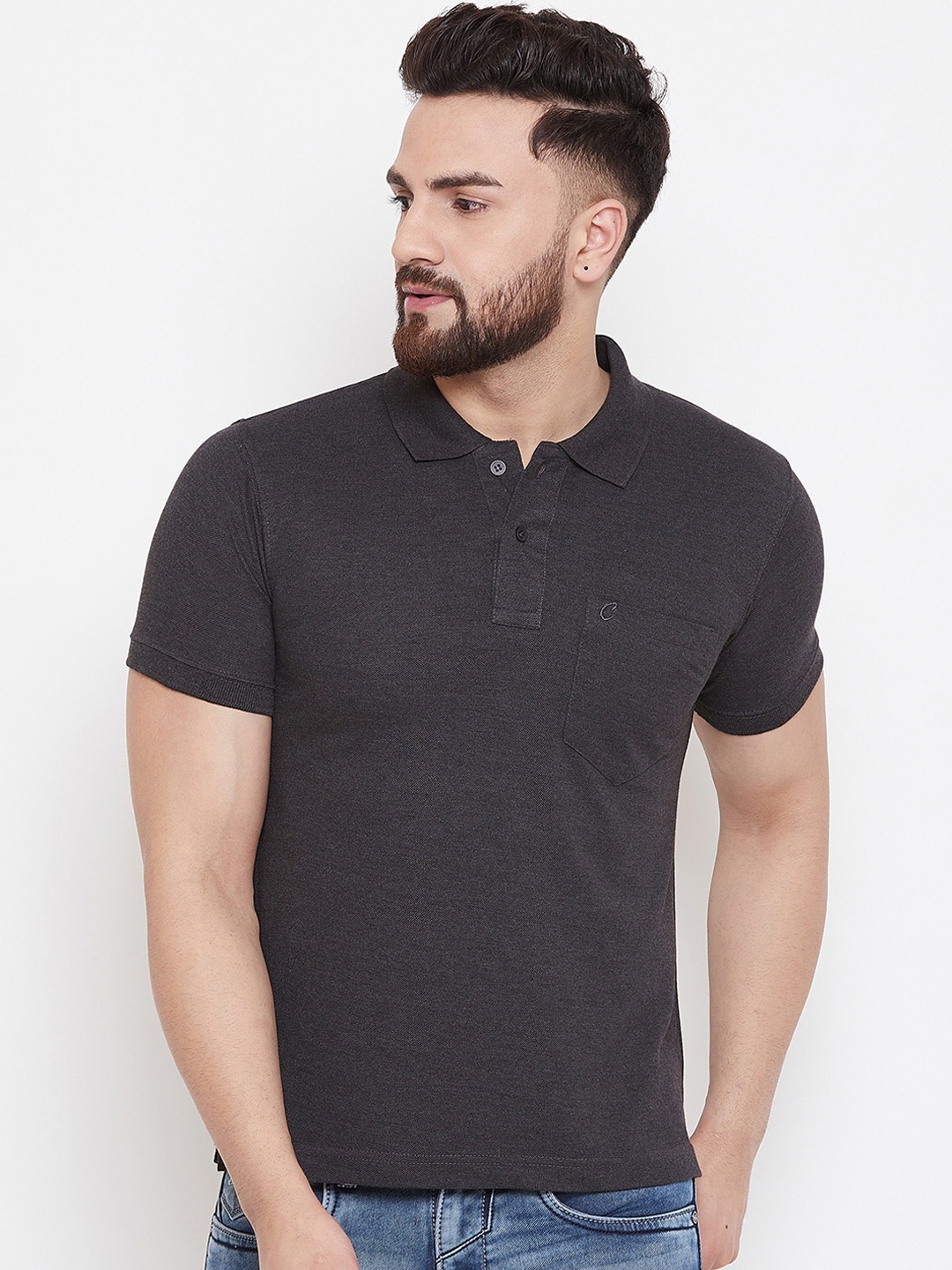 

Camey Men Black Solid Polo Collar T-shirt