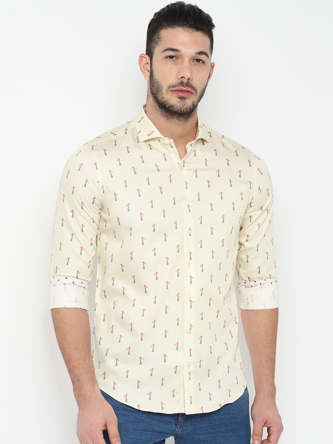 

SIMON CARTER LONDON Men Yellow Slim Fit Printed Casual Shirt