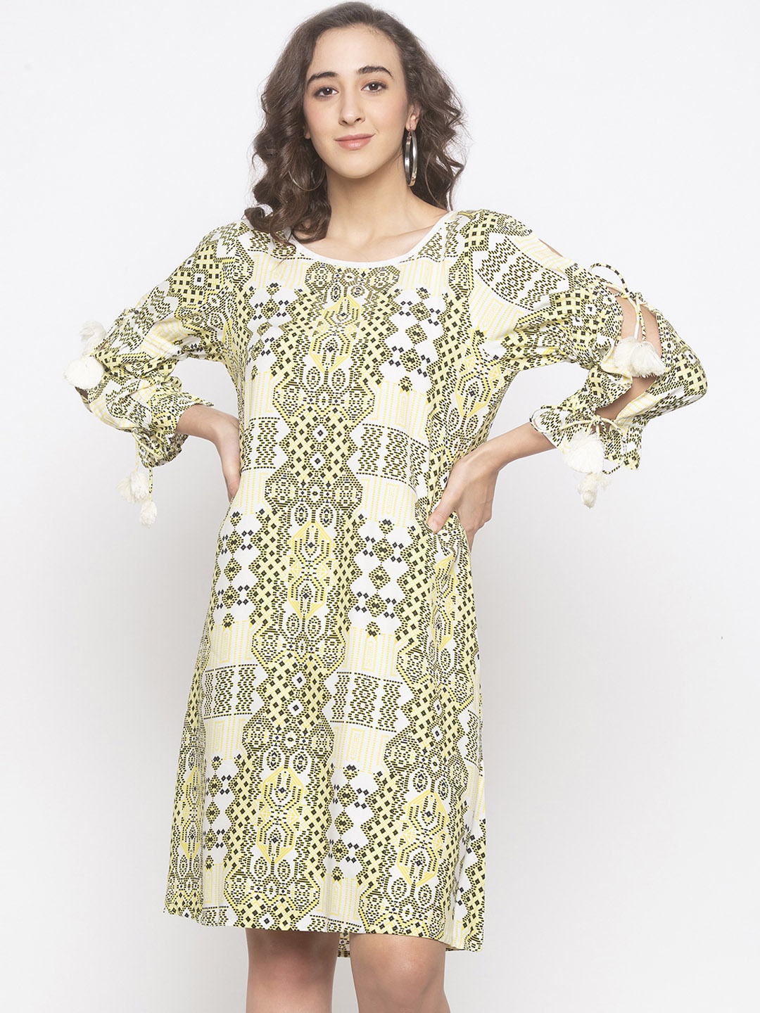 

Globus Women Yellow & White Printed A-Line Dress