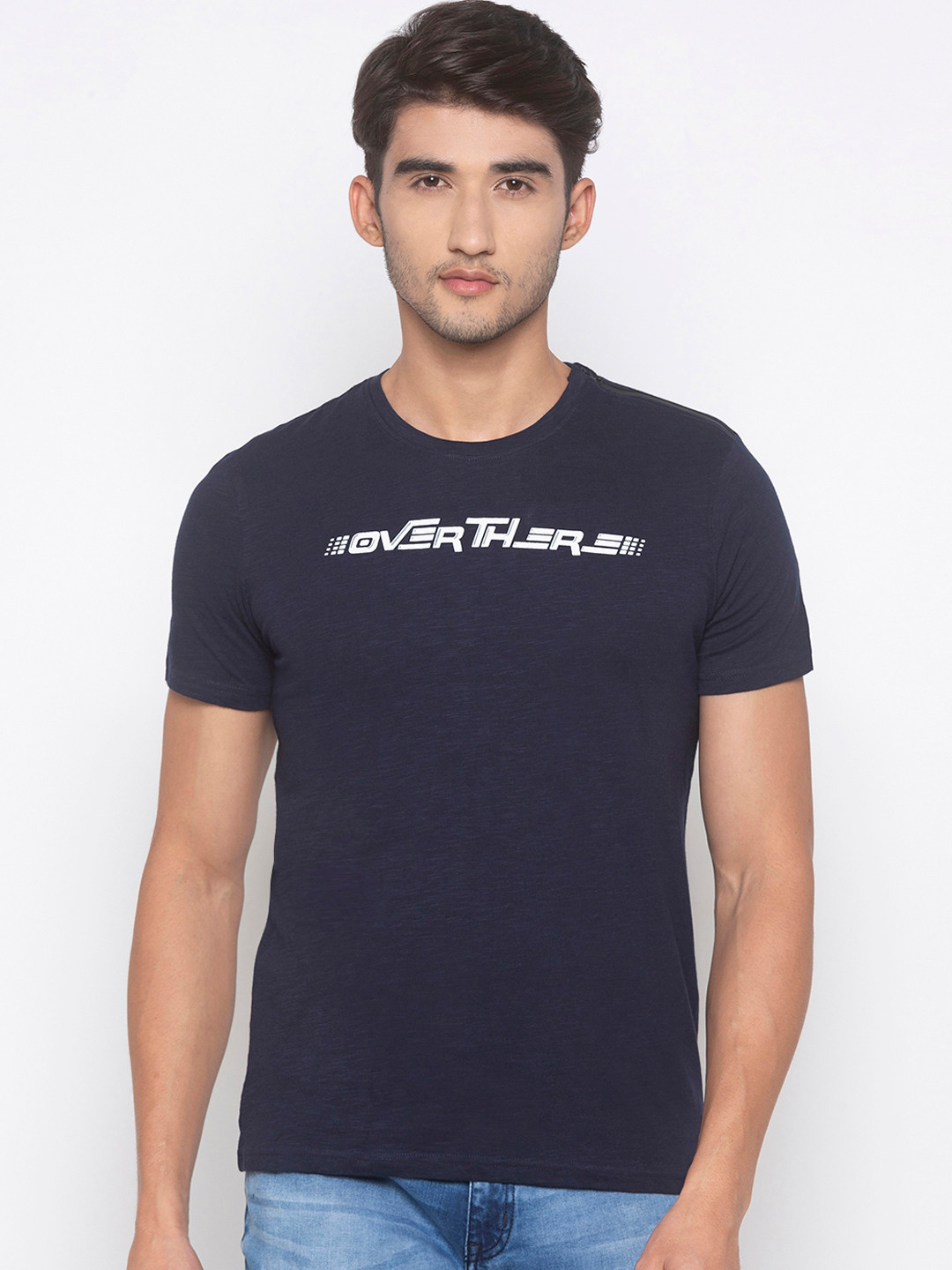 

Globus Men Navy Blue Printed Slim Fit Round Neck T-shirt