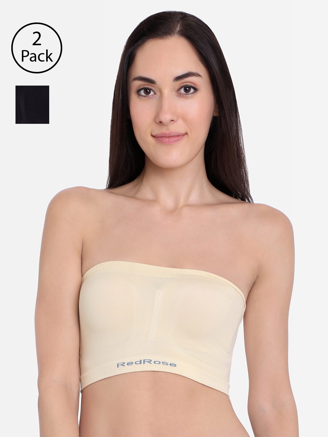 

Red Rose Women Pack of 2 Solid Seamless Top Tube Camisoles, Beige