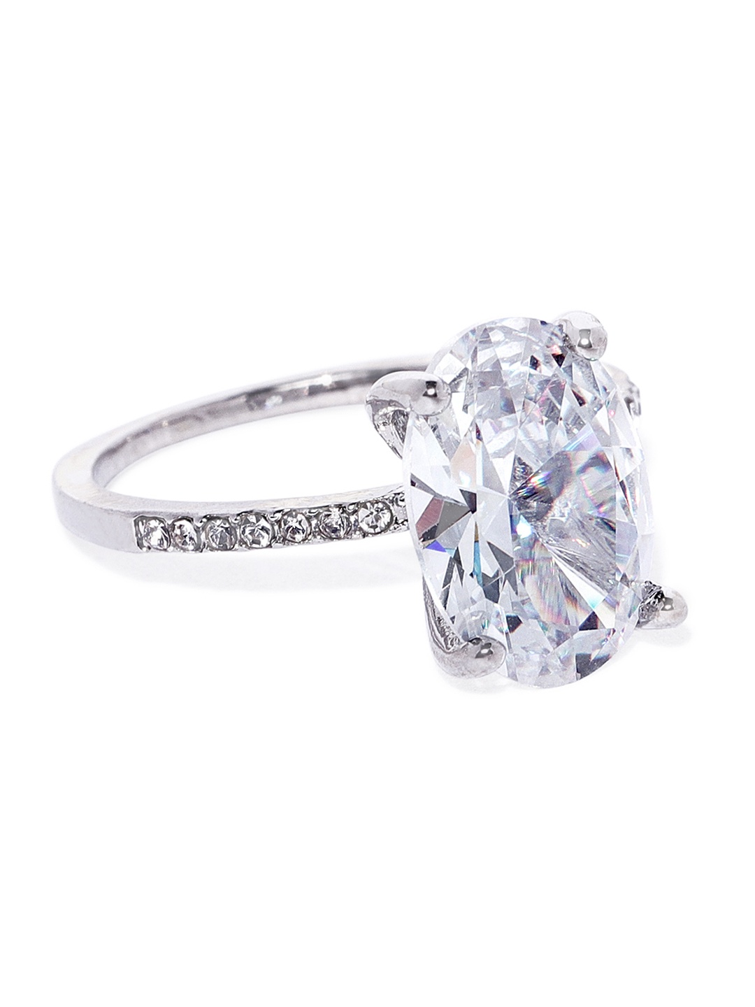 

OOMPH Silver-Plated & White CZ-Studded Handcrafted Finger Ring