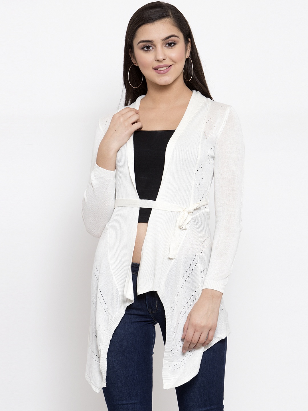 

KLOTTHE Women White Self Design Open Front Acrylic Shrug