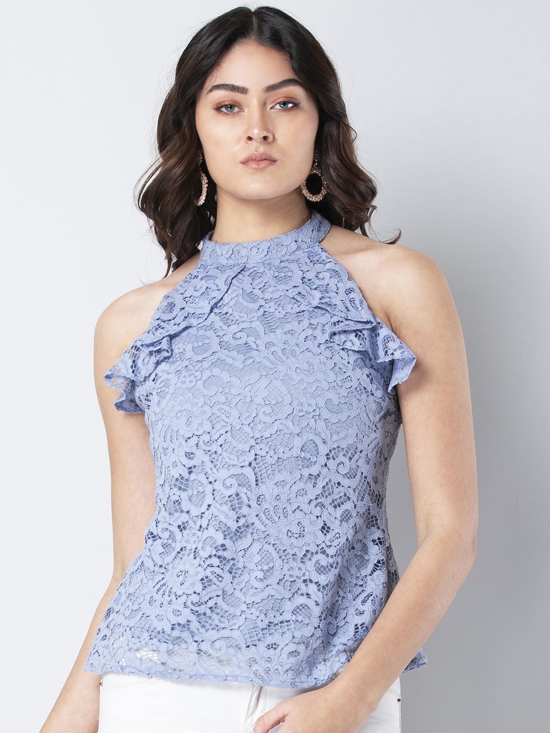 

FabAlley Women Blue Self Design Top