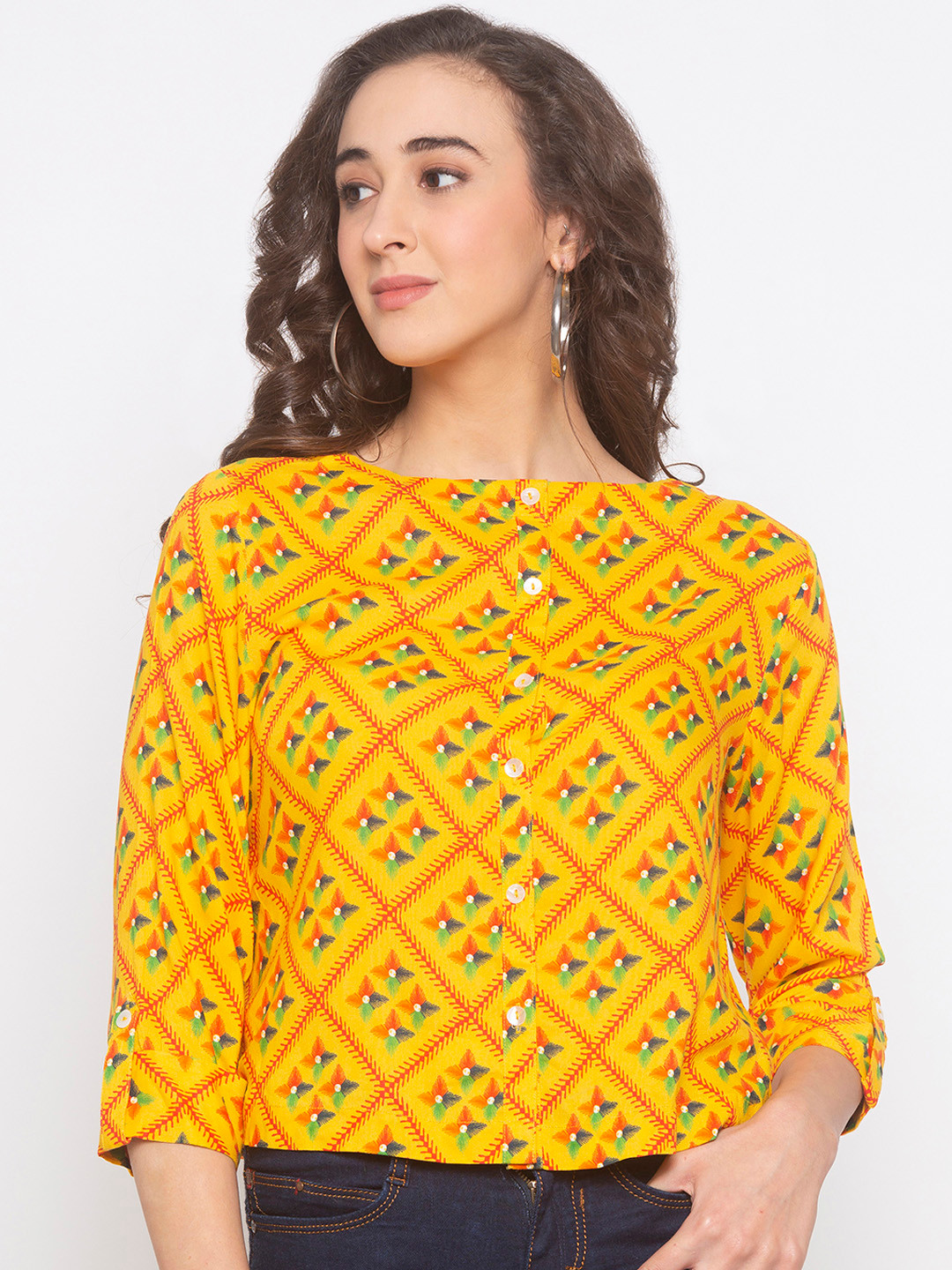 

Globus Women Yellow & Orange Printed Top