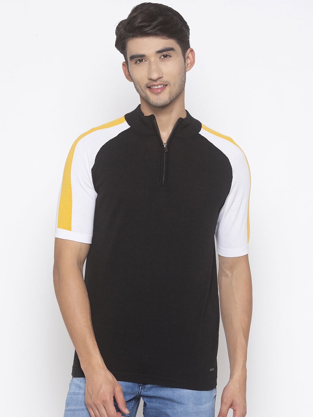 

Globus Men Black Colourblocked High Neck T-shirt