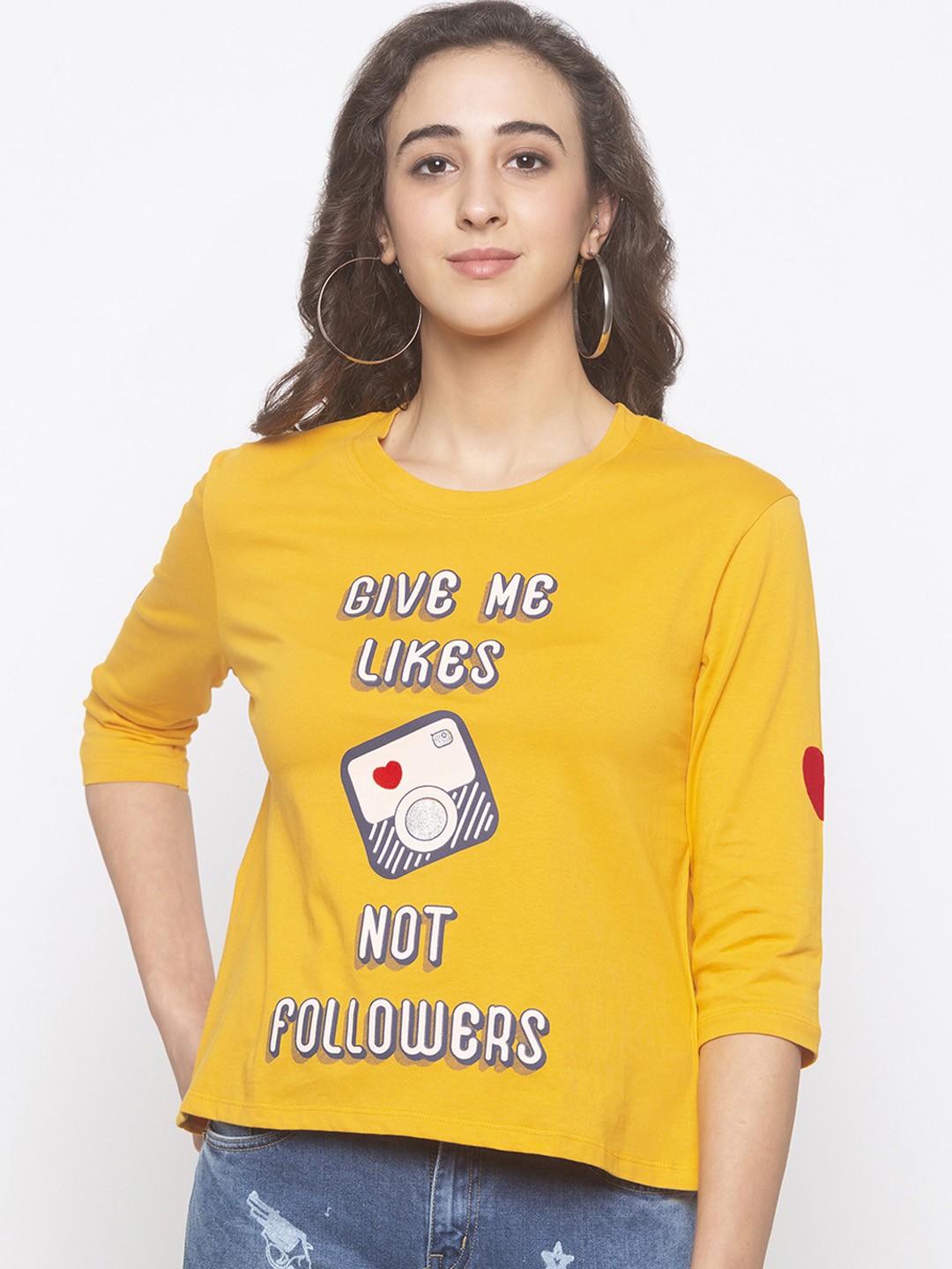 

Globus Women Mustard Printed Round Neck T-shirt