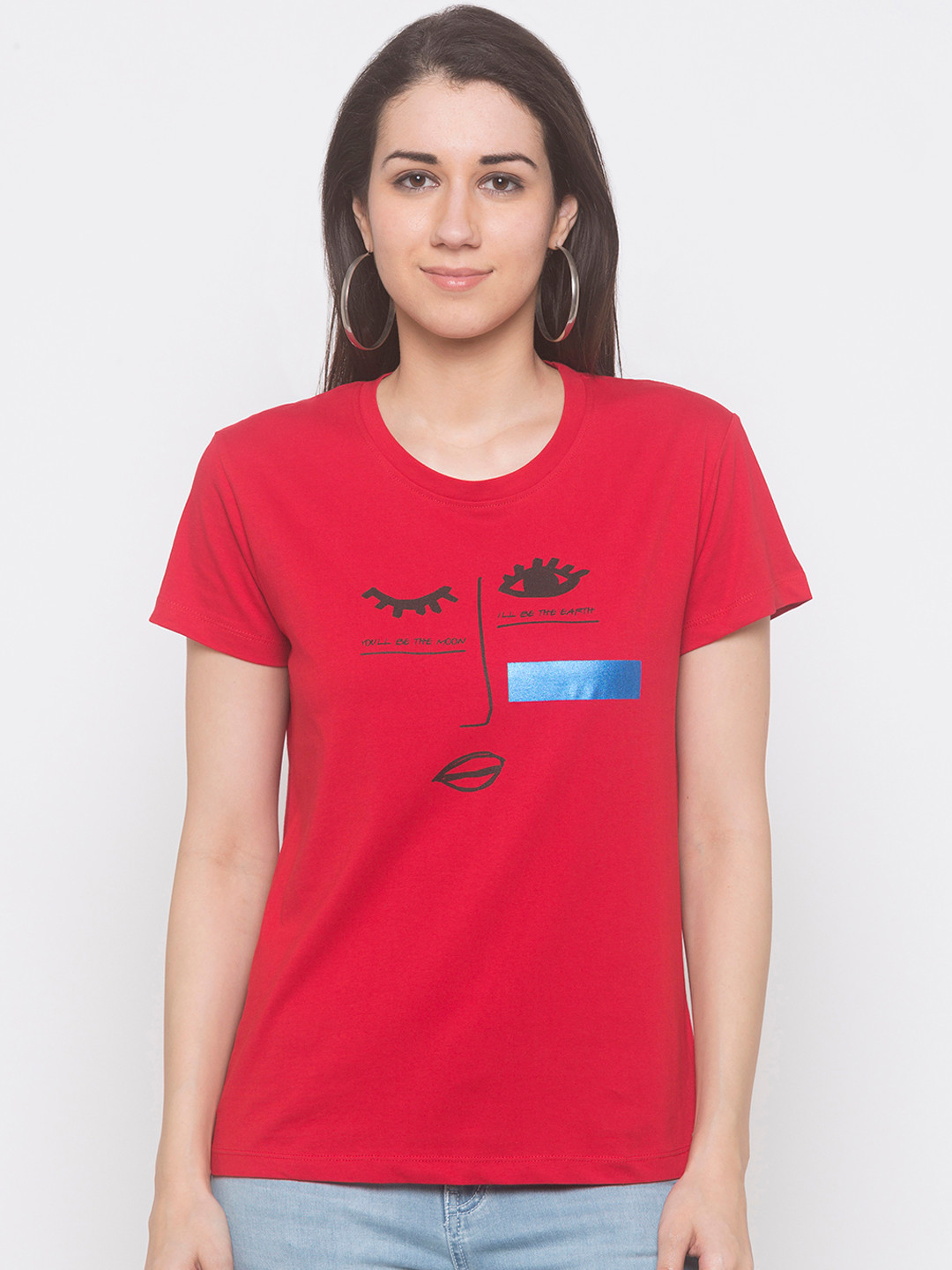 

Globus Women Red Printed Round Neck T-shirt