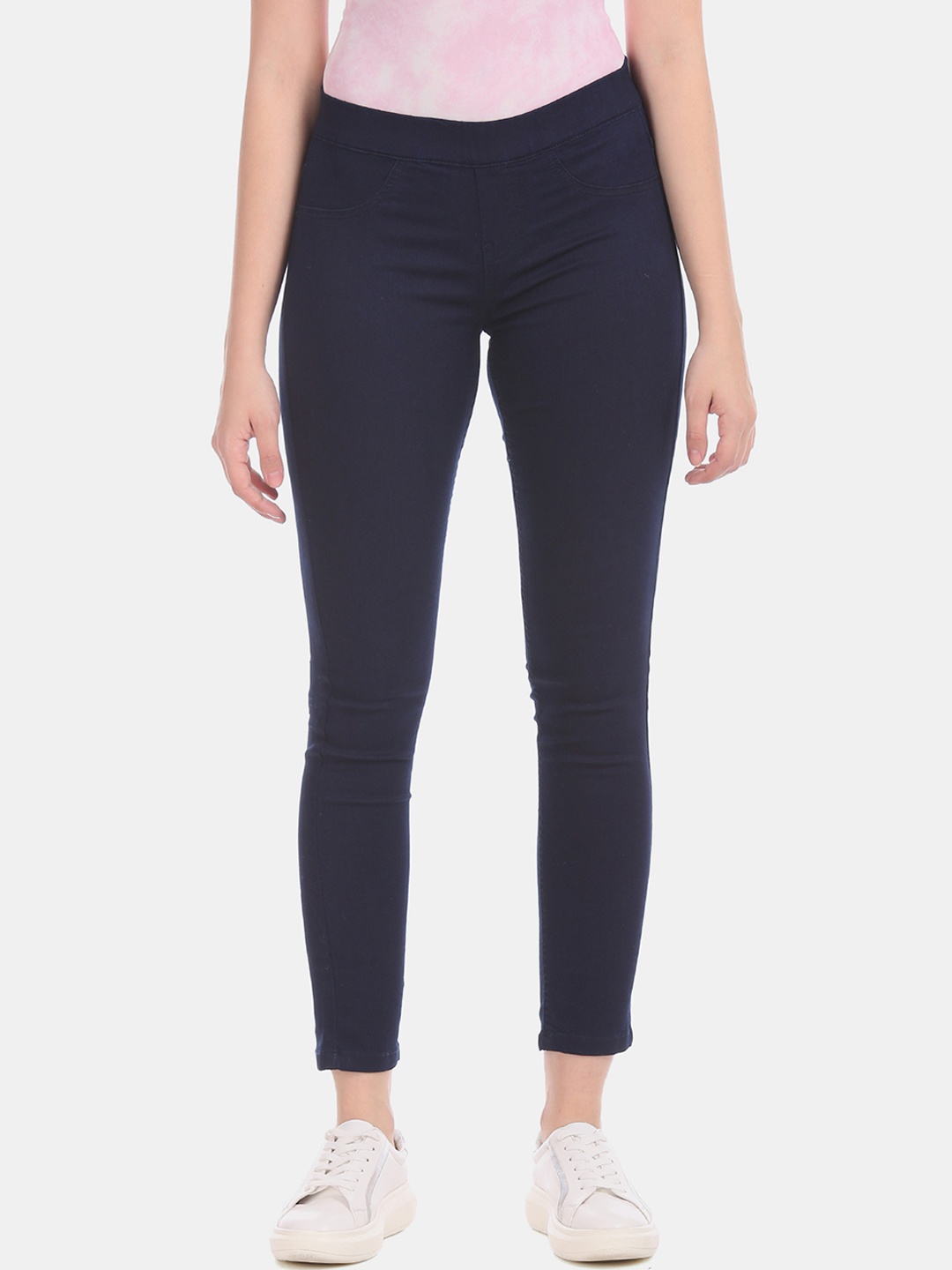 

Cherokee Women Blue Solid Rinsed Jeggings