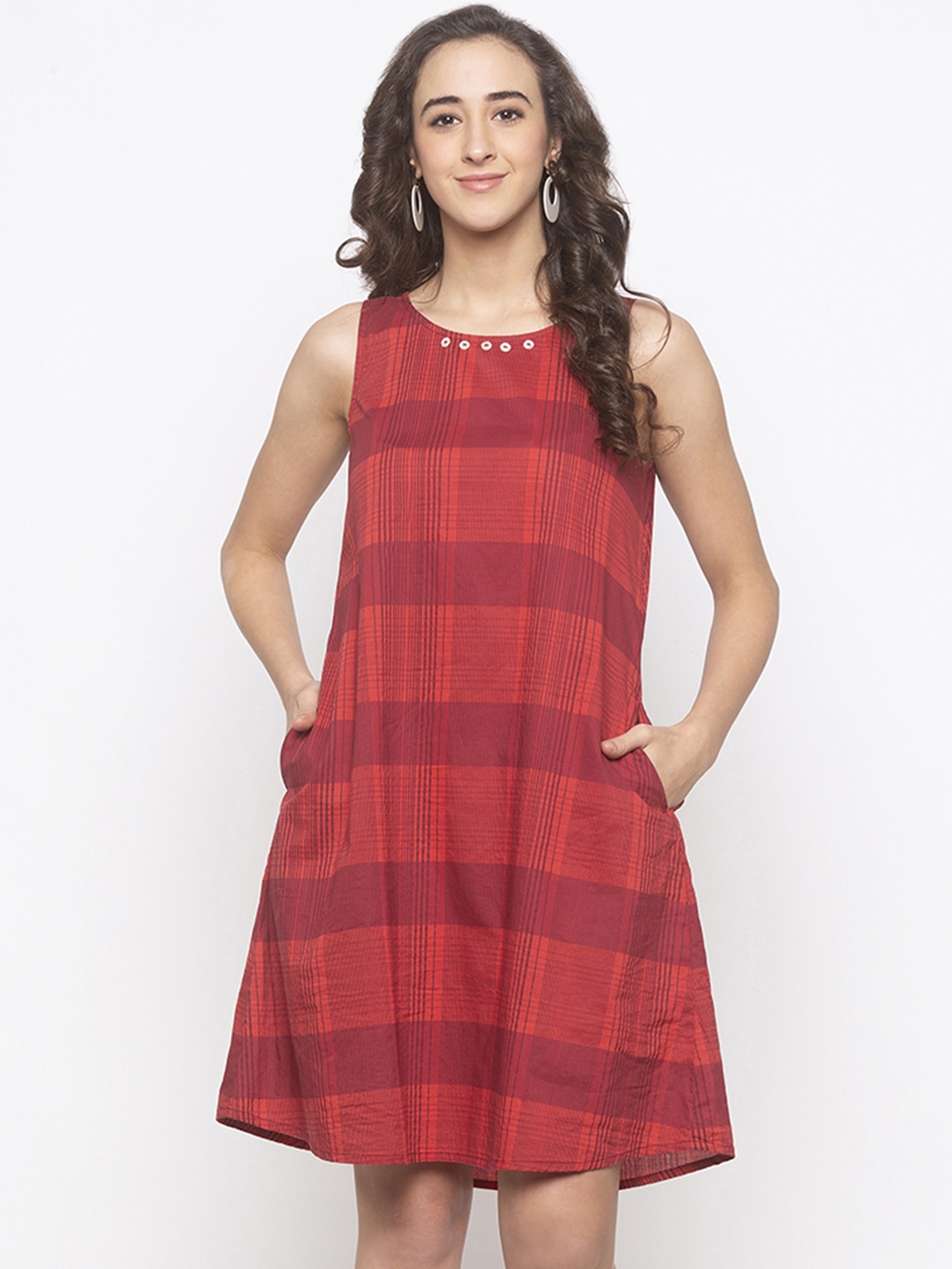 

Globus Women Red Checked A-Line Dress