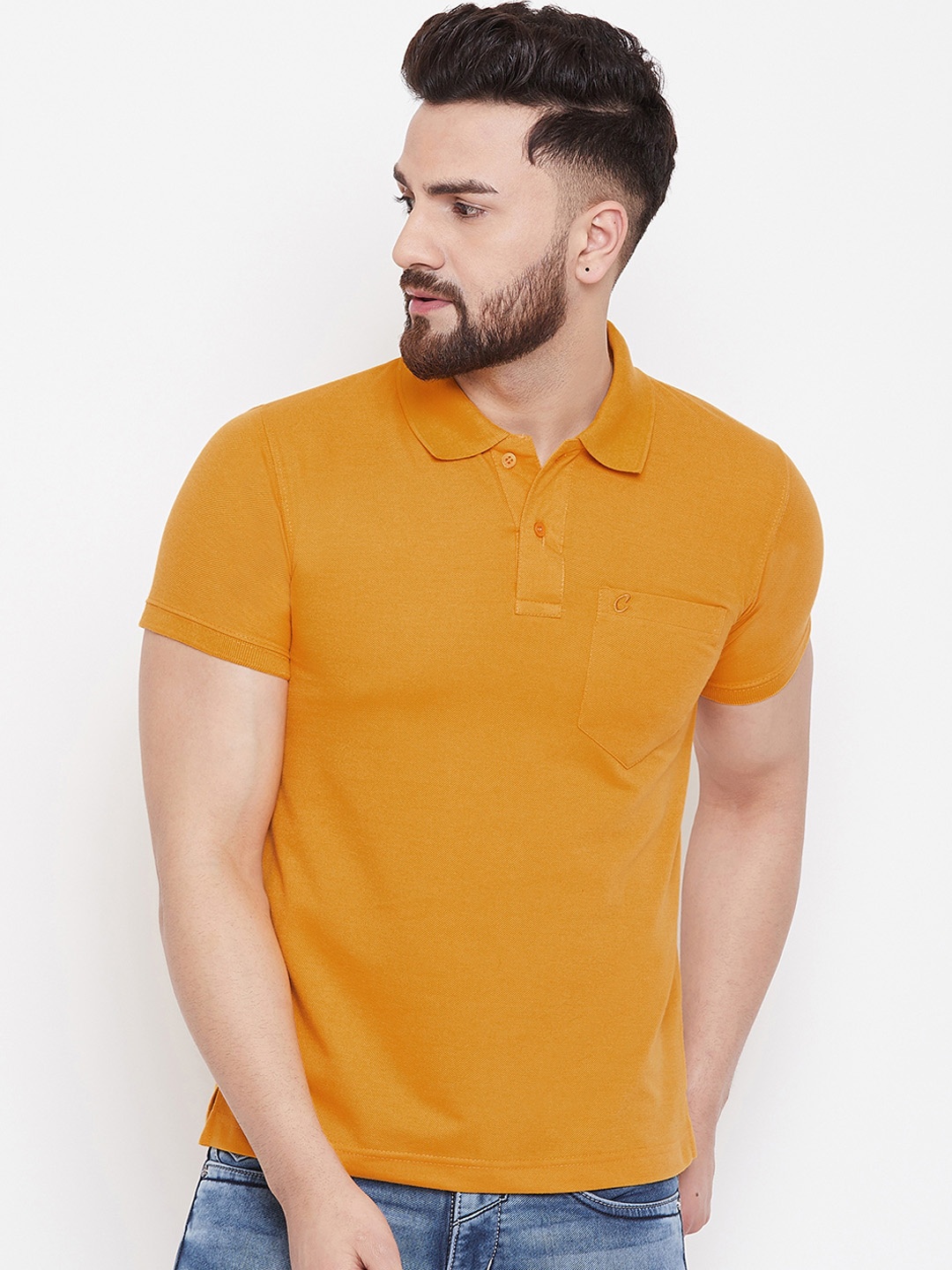 

Camey Men Mustard Yellow Solid Polo Collar T-shirt