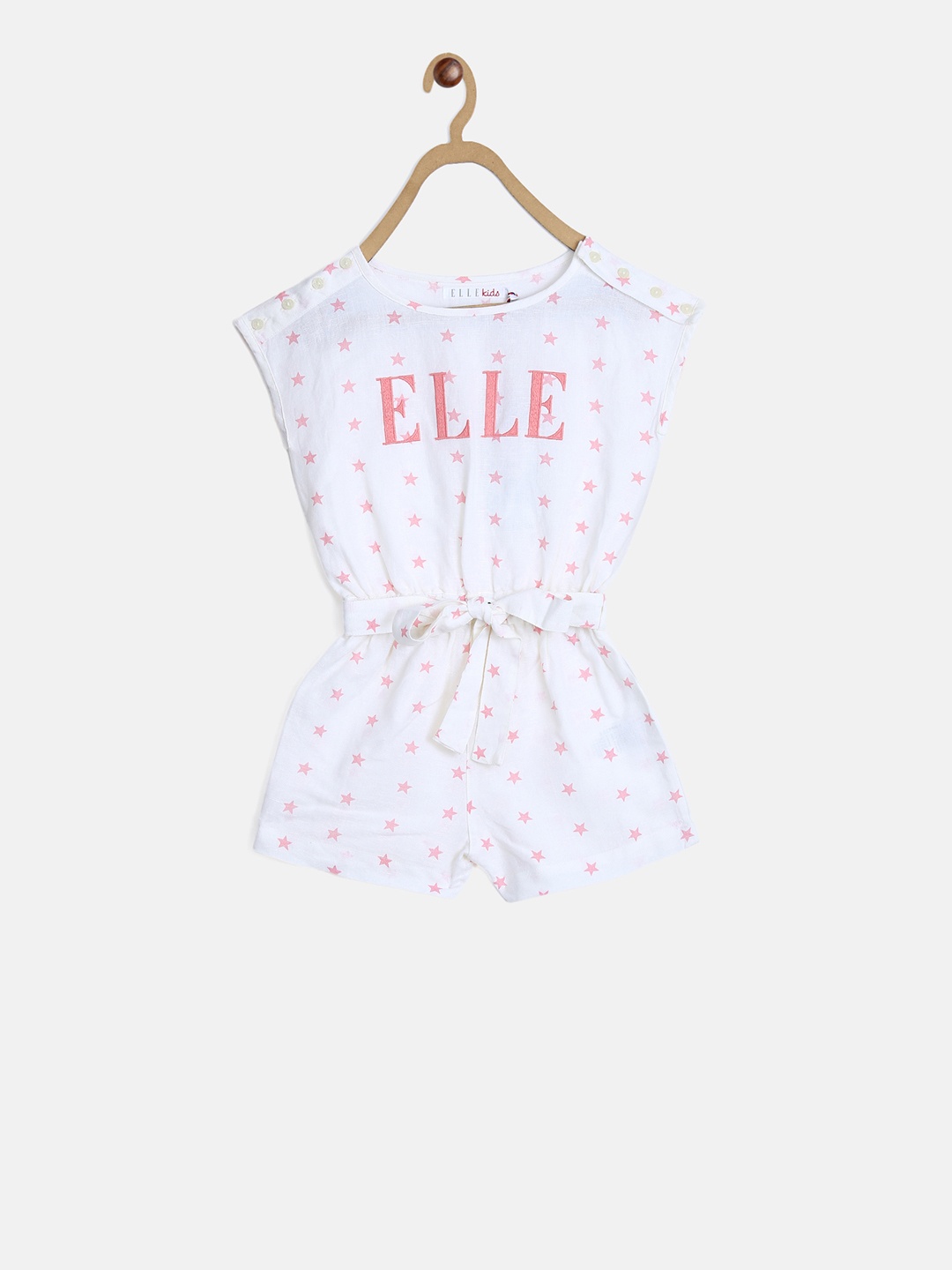 ELLE Girls Off-White & Pink Printed Playsuit