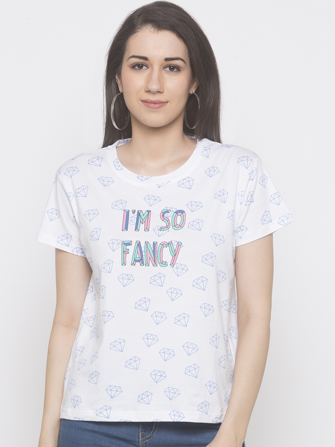 

Globus Women White Printed Round Neck T-shirt