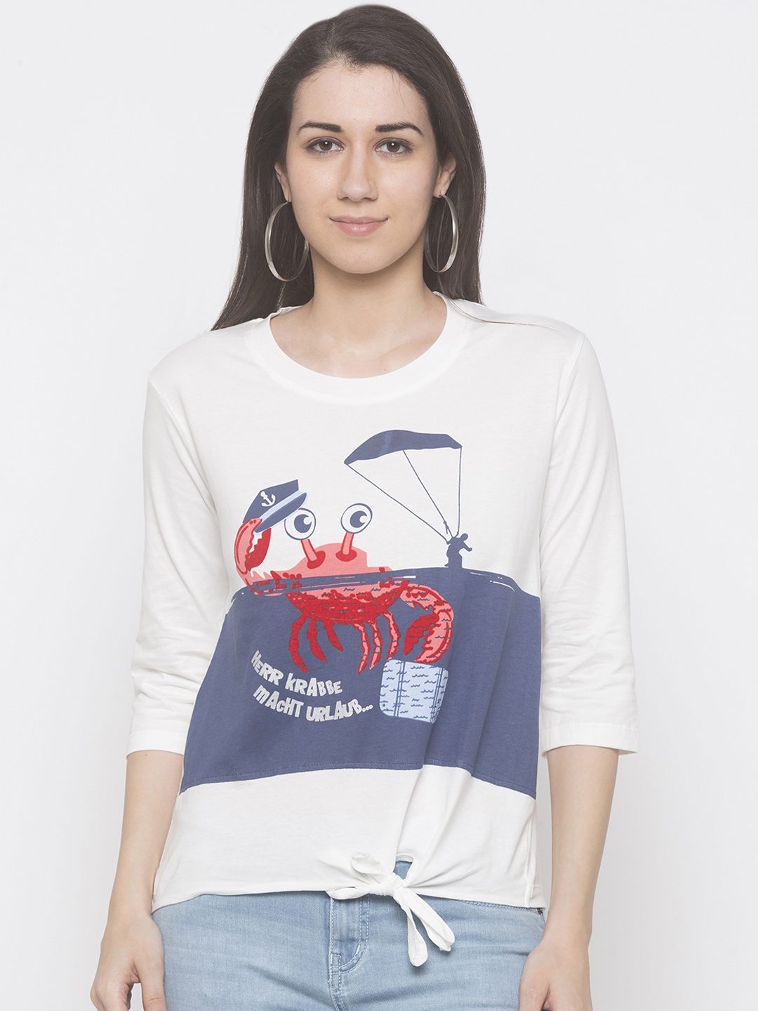 

Globus Women White Printed Round Neck T-shirt