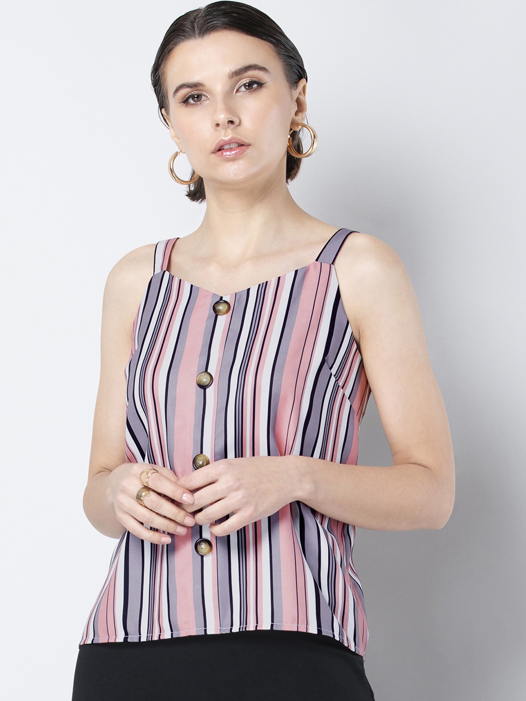 

FabAlley Women Pink & Blue Striped Top