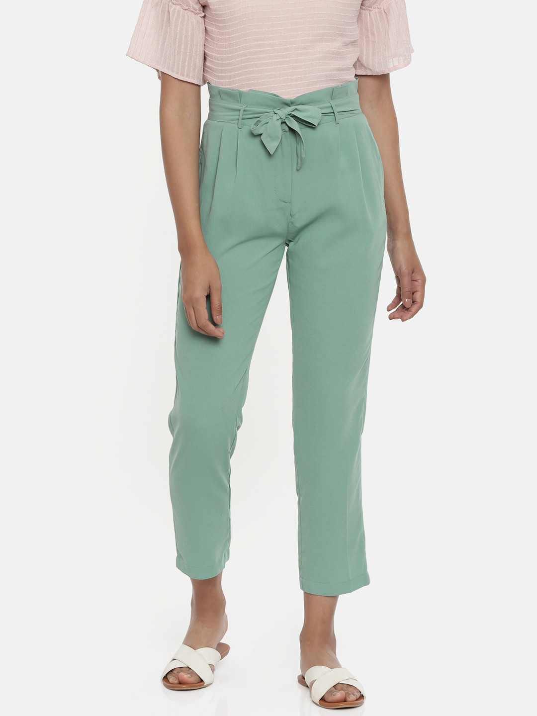 

Chumbak Women Mint Green Regular Fit Solid Peg Trousers