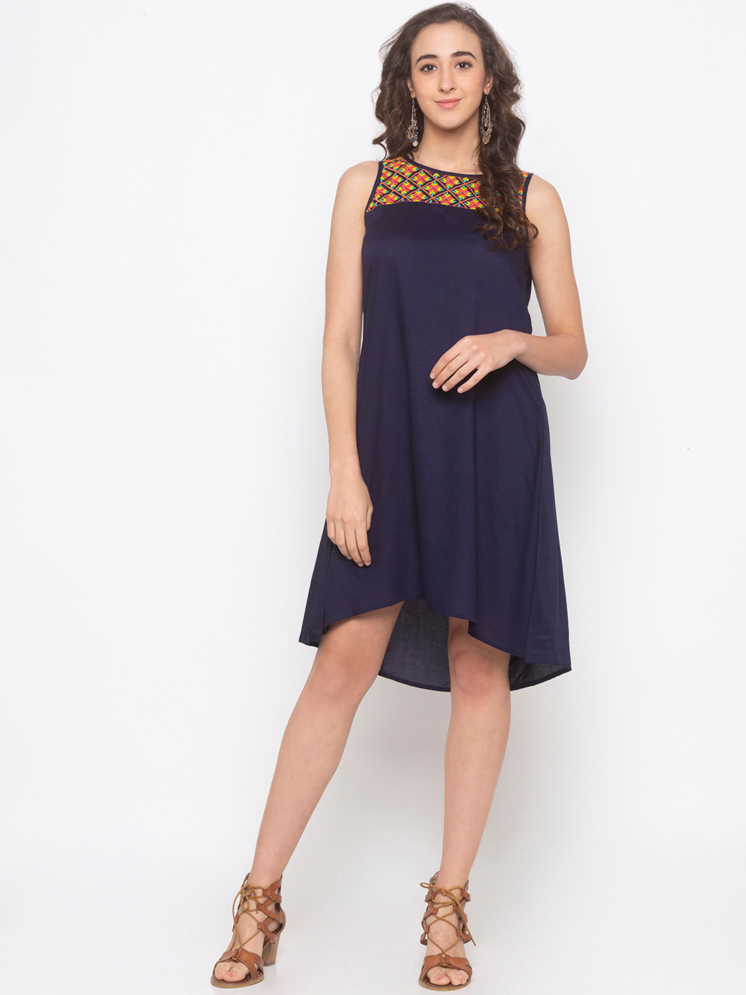 

Globus Women Navy Blue Self Design A-Line Dress