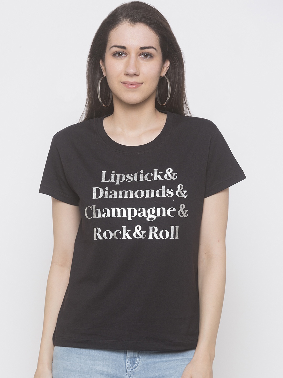 

Globus Women Black Printed Round Neck T-shirt