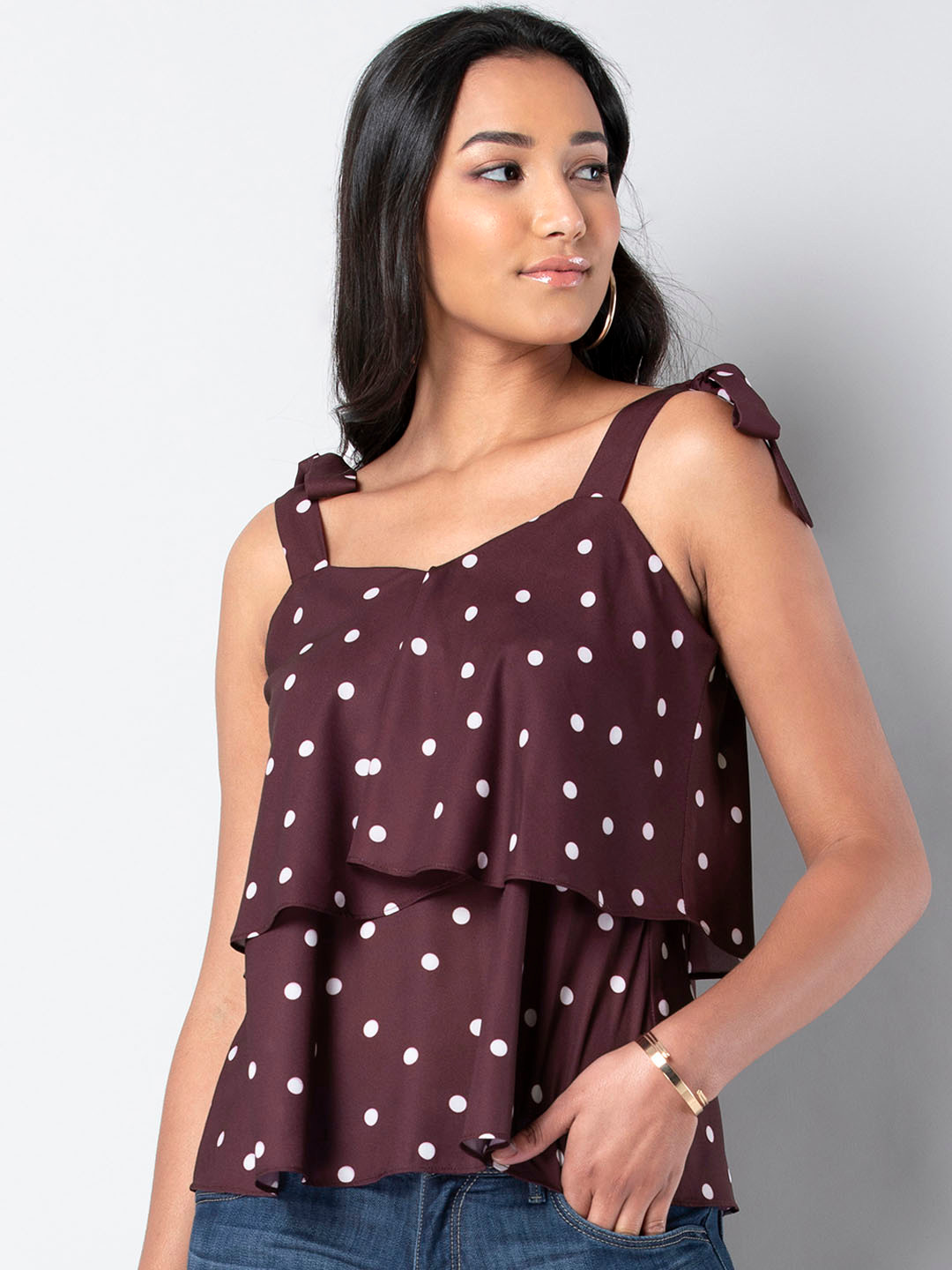 

FabAlley Women Purple Printed Tiered Top