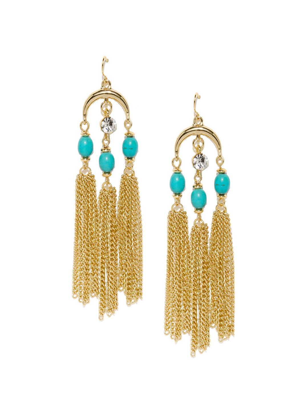 

OOMPH Turquoise Blue & Gold-Toned Contemporary Drop Earrings