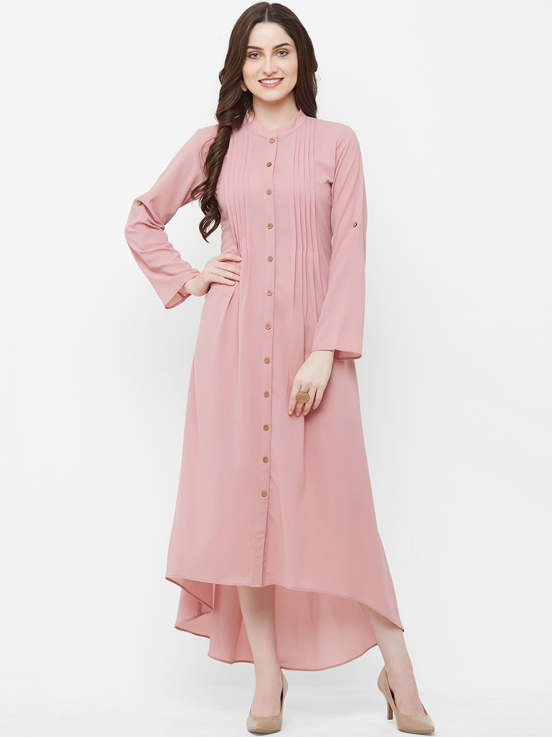 INDE by MISH Women Rose Solid Accordion Pleated Maxi Dress