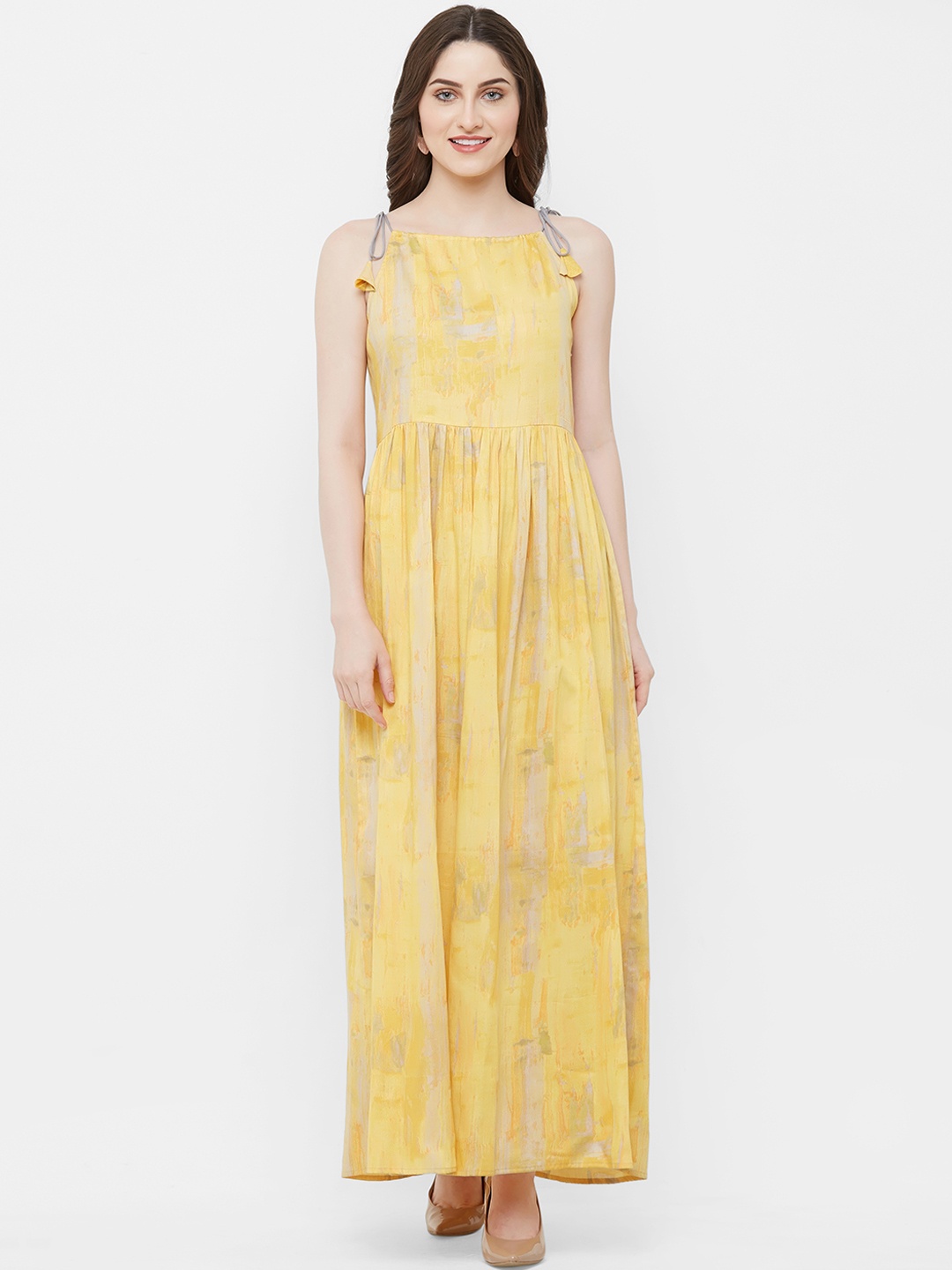 

INDE by MISH Women Yellow Printed Maxi Dress