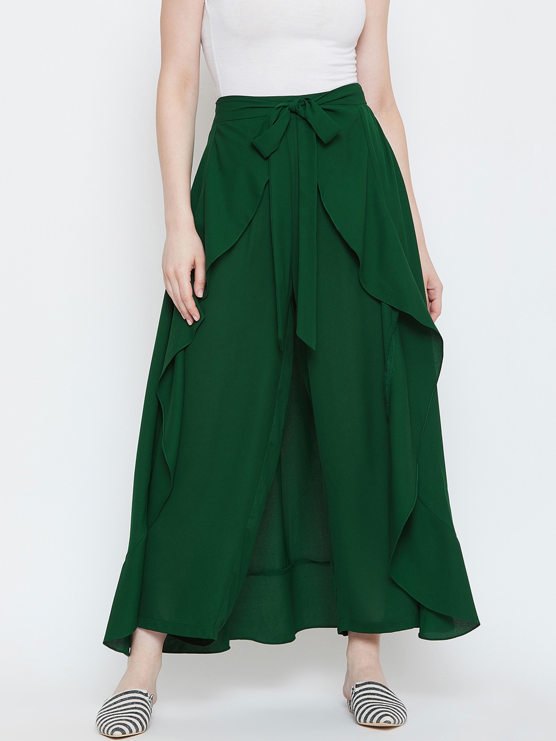 

La Zoire Women Green Solid Straight Palazzos