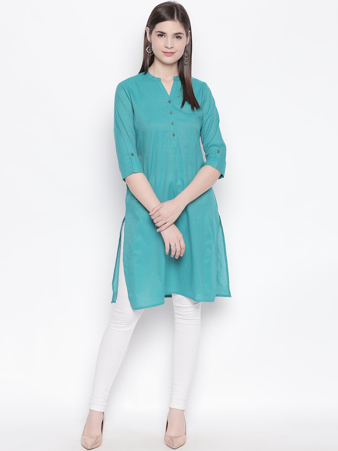 

RANGMANCH BY PANTALOONS Women Turquoise Blue Printed Straight Kurta