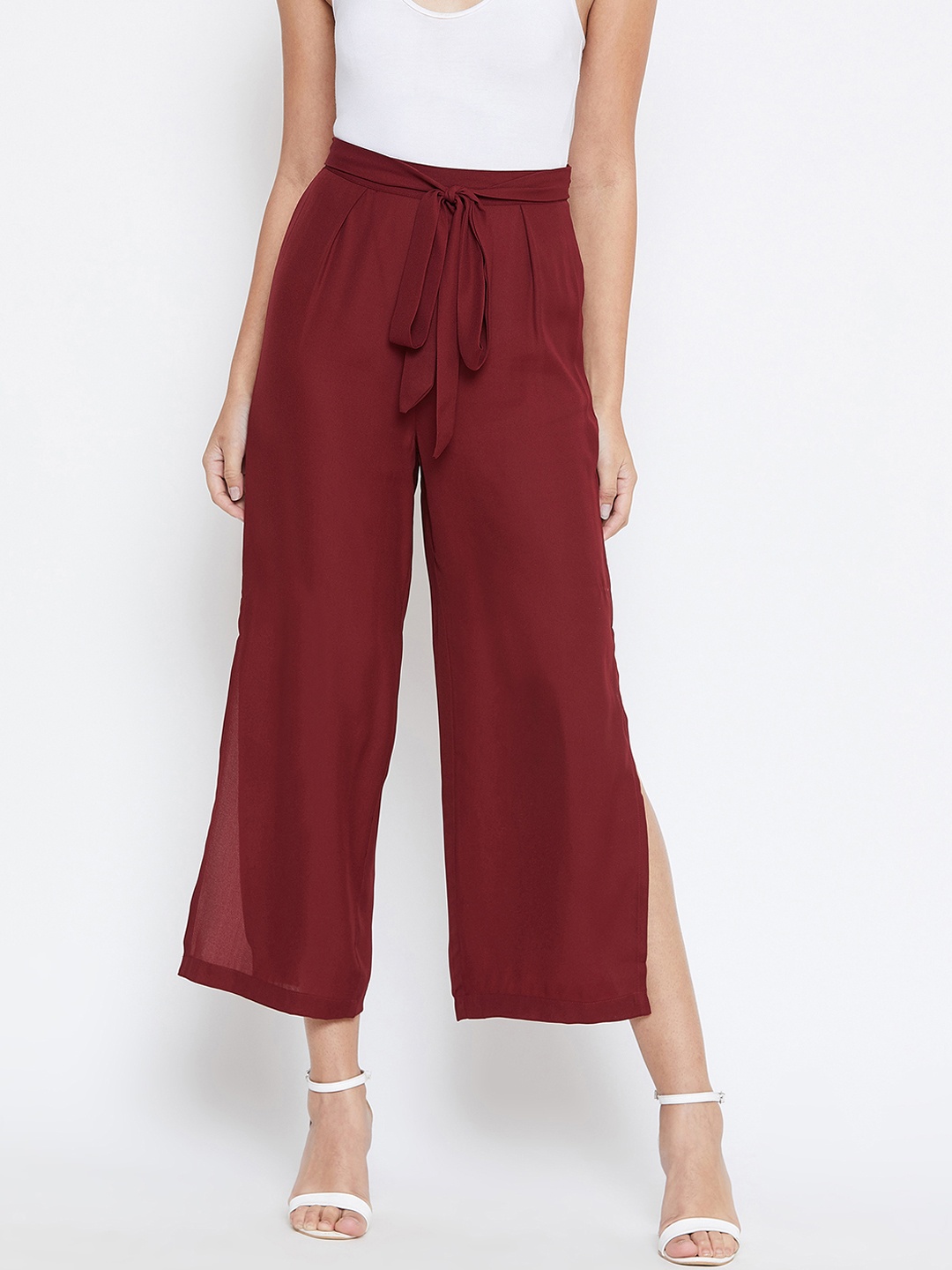 

La Zoire Women Maroon Solid Straight Palazzos