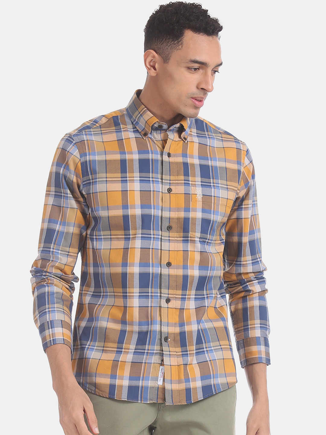 

U.S. Polo Assn. Men Yellow & Blue Regular Fit Checked Casual Shirt