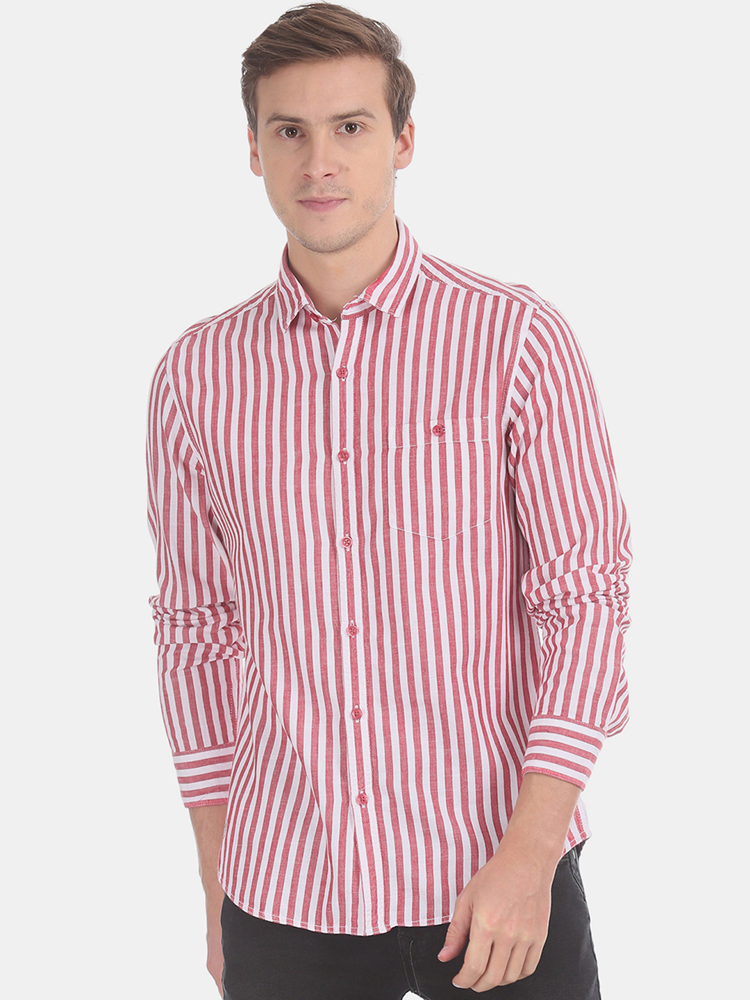 

Ed Hardy Men Red & White Regular Fit Striped Casual Shirt