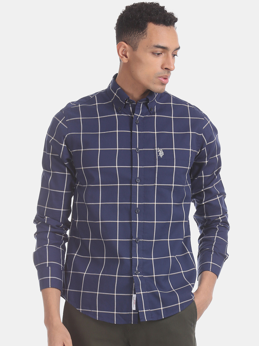 

U.S. Polo Assn. Men Blue & White Regular Fit Checked Casual Shirt