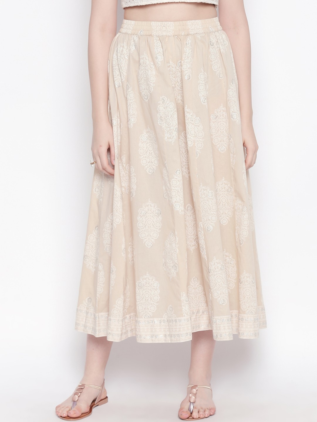 

RANGMANCH BY PANTALOONS Women Beige Printed Flared Palazzos
