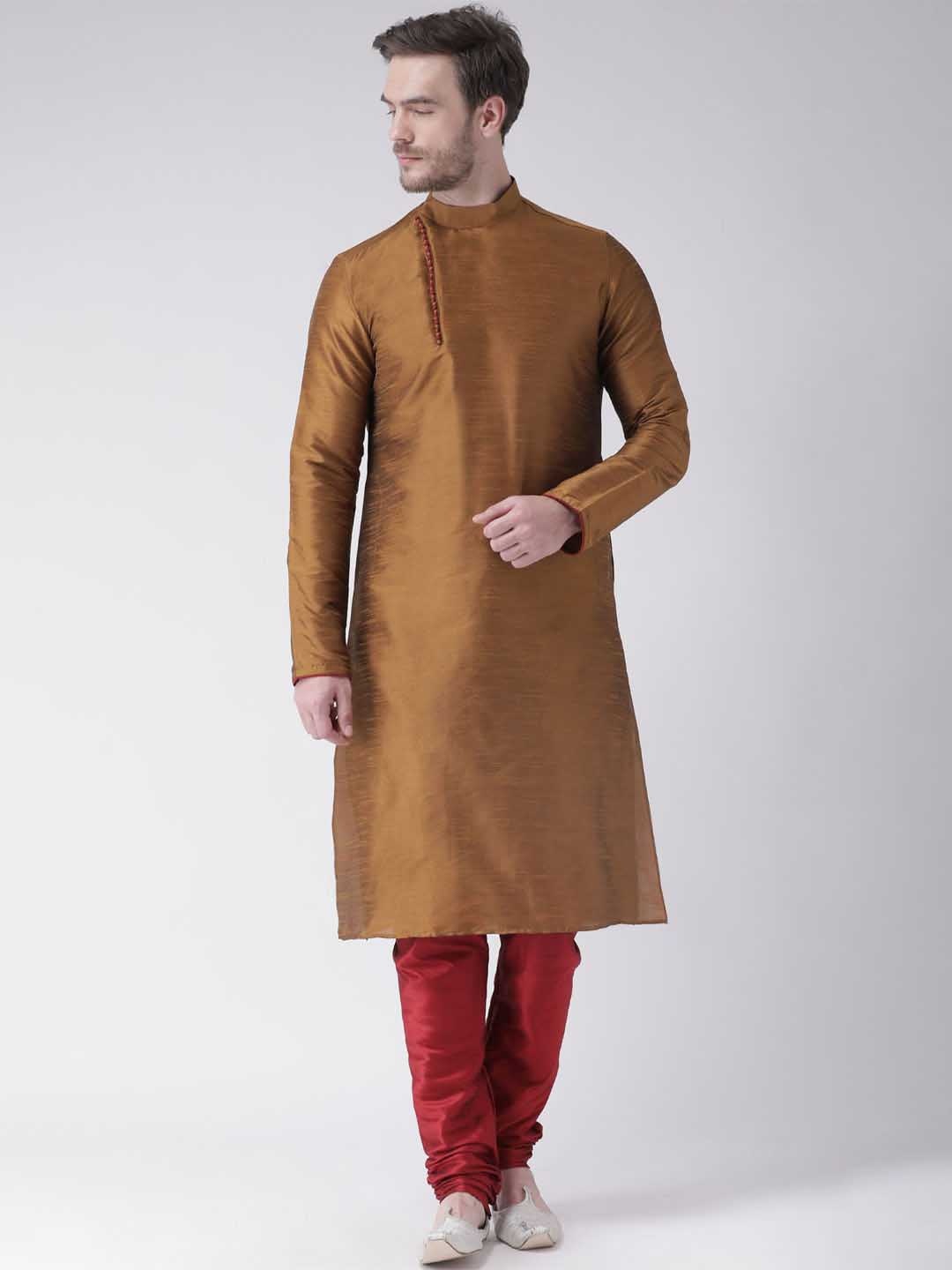 

DEYANN Men Copper-Toned Solid Straight Kurta