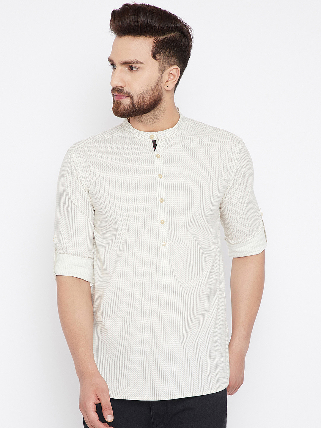 

even Men Beige & Brown Printed Straight Kurta