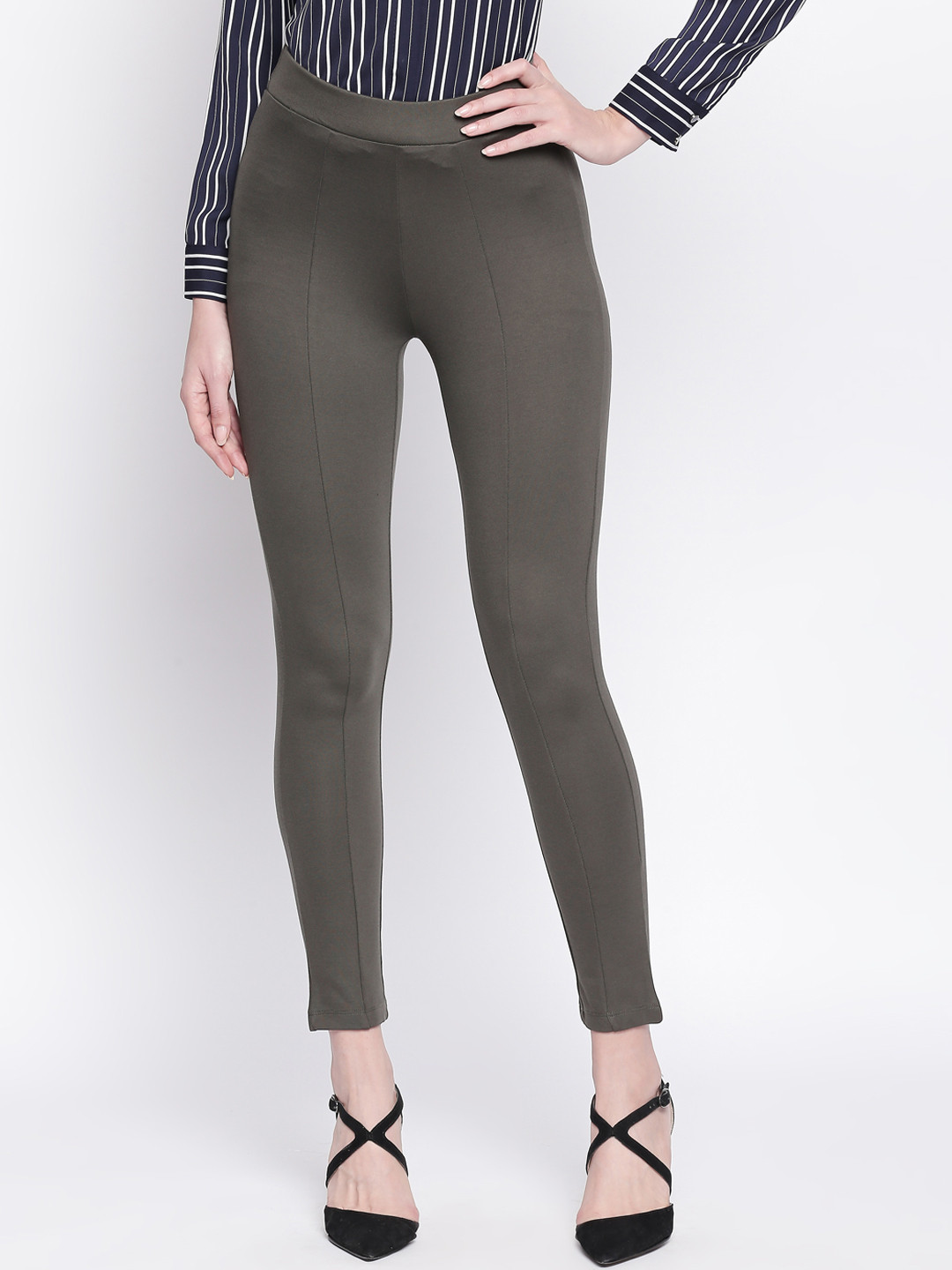 

Annabelle by Pantaloons Women Olive Green Solid Jeggings