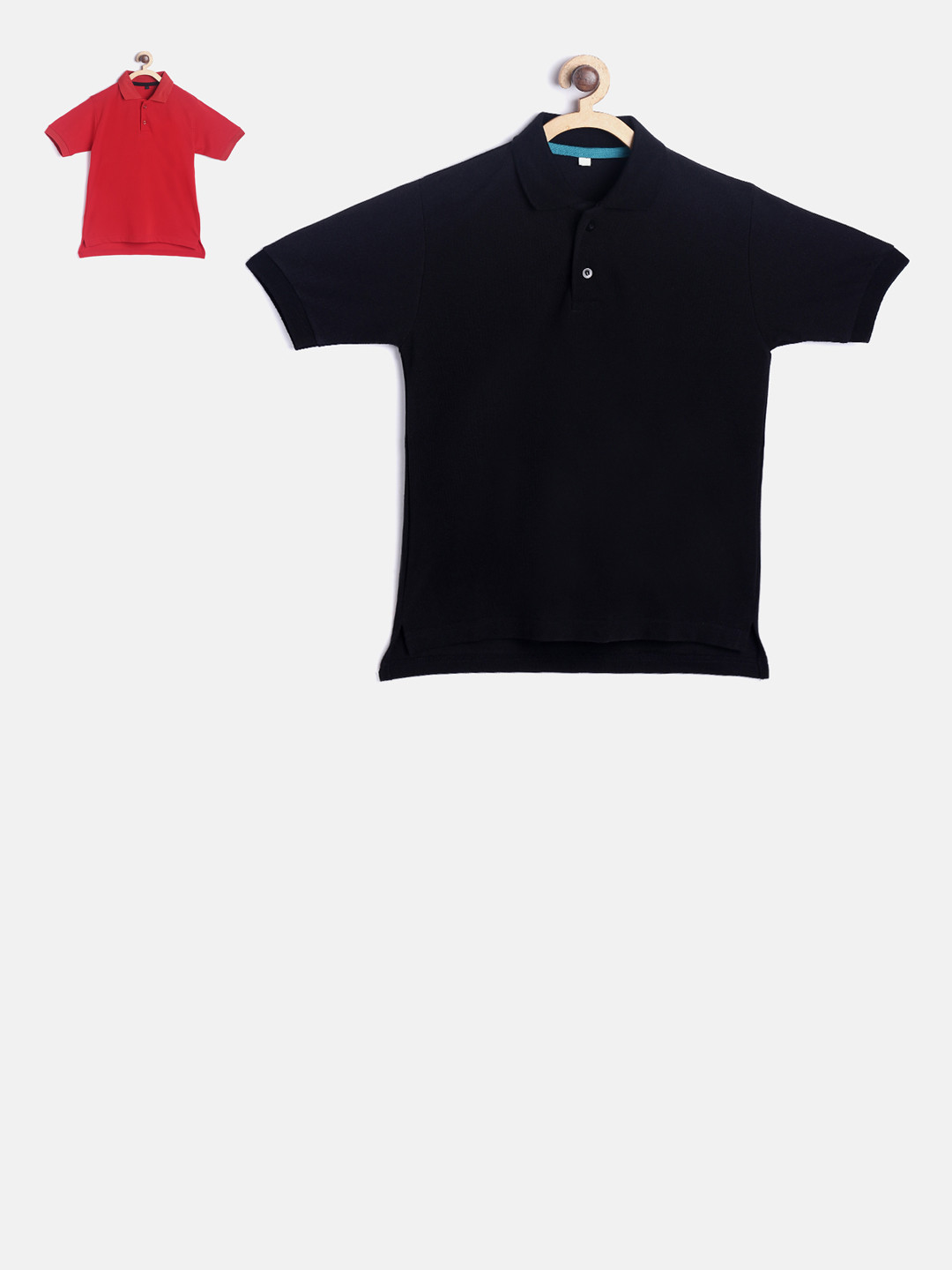 

TINY HUG Boys Pack of 2 Solid Polo Collar T-shirts, Black