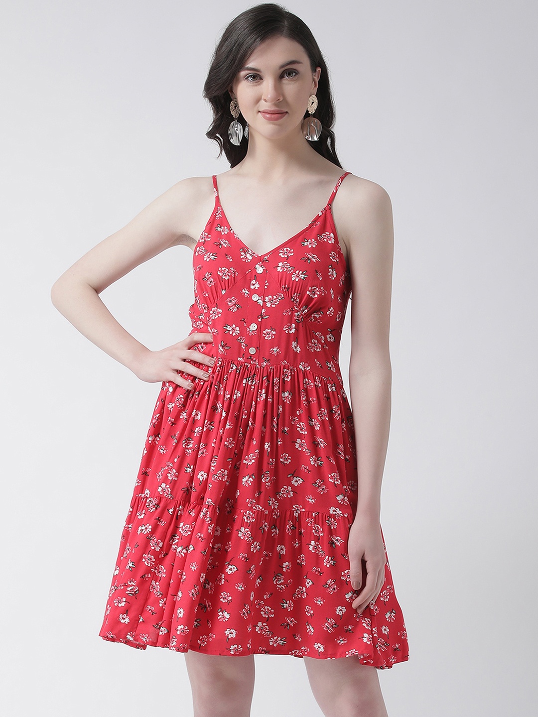 

Aayna Women Red Floral Print Fit and Flare Dress