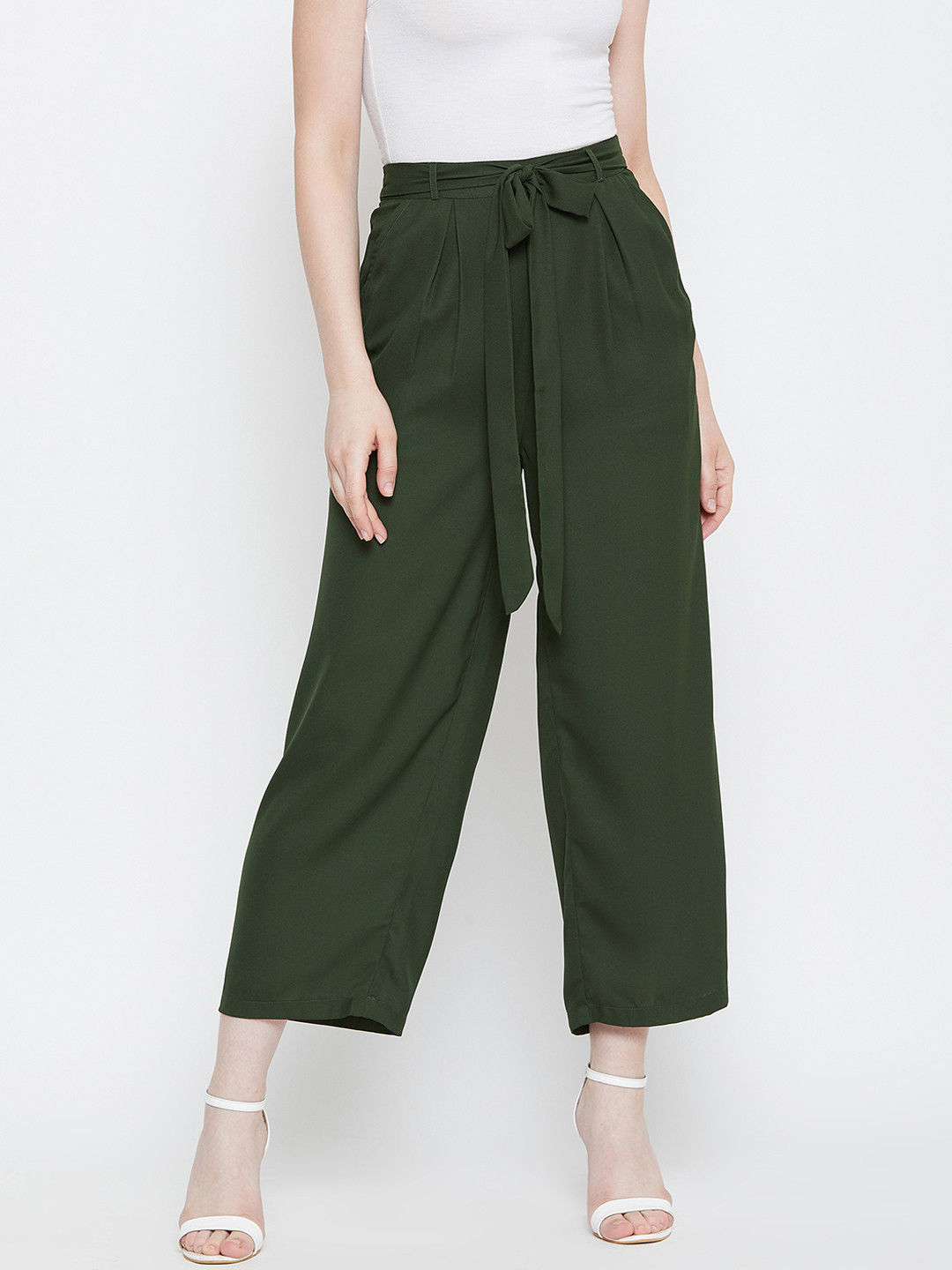 

La Zoire Women Green Solid Straight Palazzos