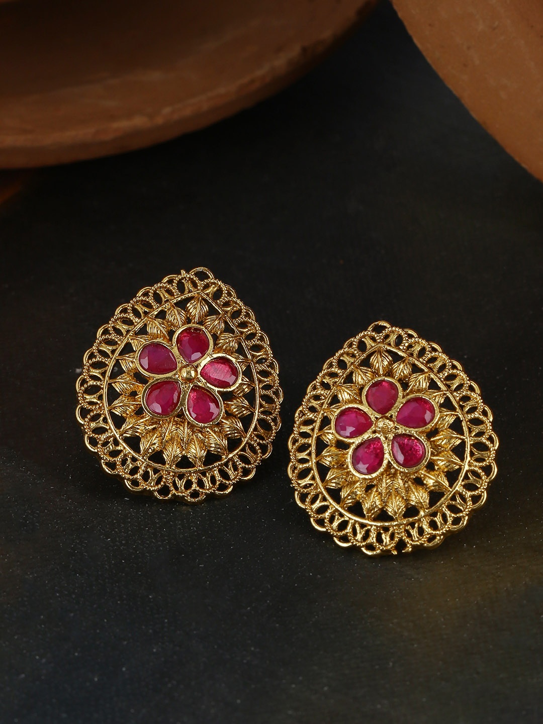 

Voylla Gold-Plated & Pink Handcrafted Classic Studs